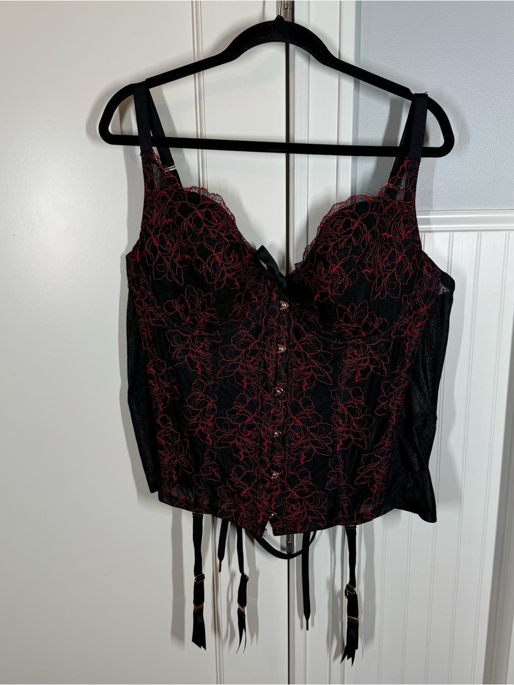 Savage X Fenty Black Lace Corset Bustier Red Floral Accents size 3x sexy party